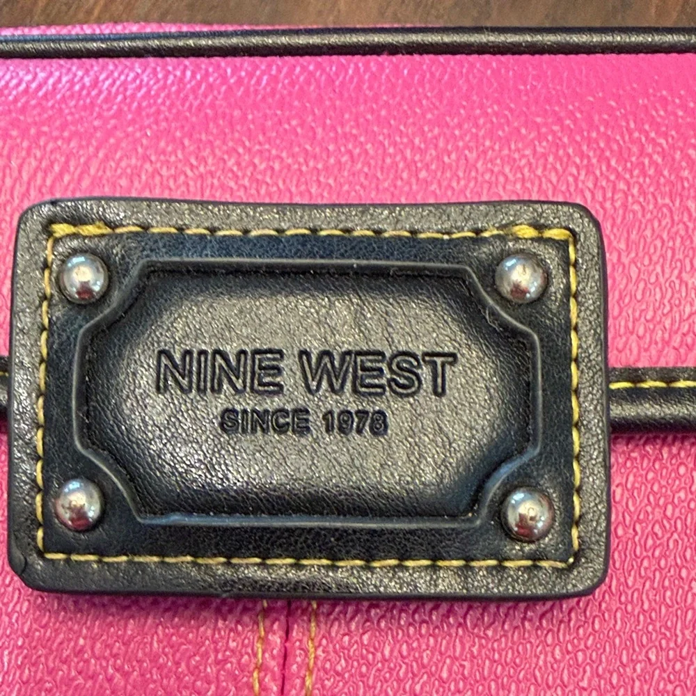 Nine West Hot Pink Cosmetic Makeup Bag Travel Organizer Black Trim